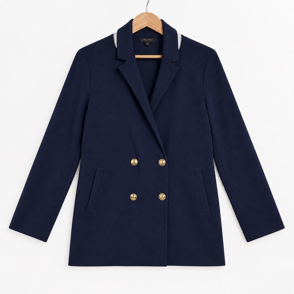 J.Crew Merino Wool Double Breasted Sweater Blazer Gold Button Navy Blue Small